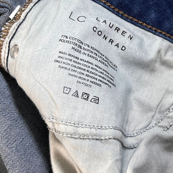 LC Lauren Conrad Super High Rise Flare Jeans Size 12S Denim Blue Dark Wash - Picture 7 of 11